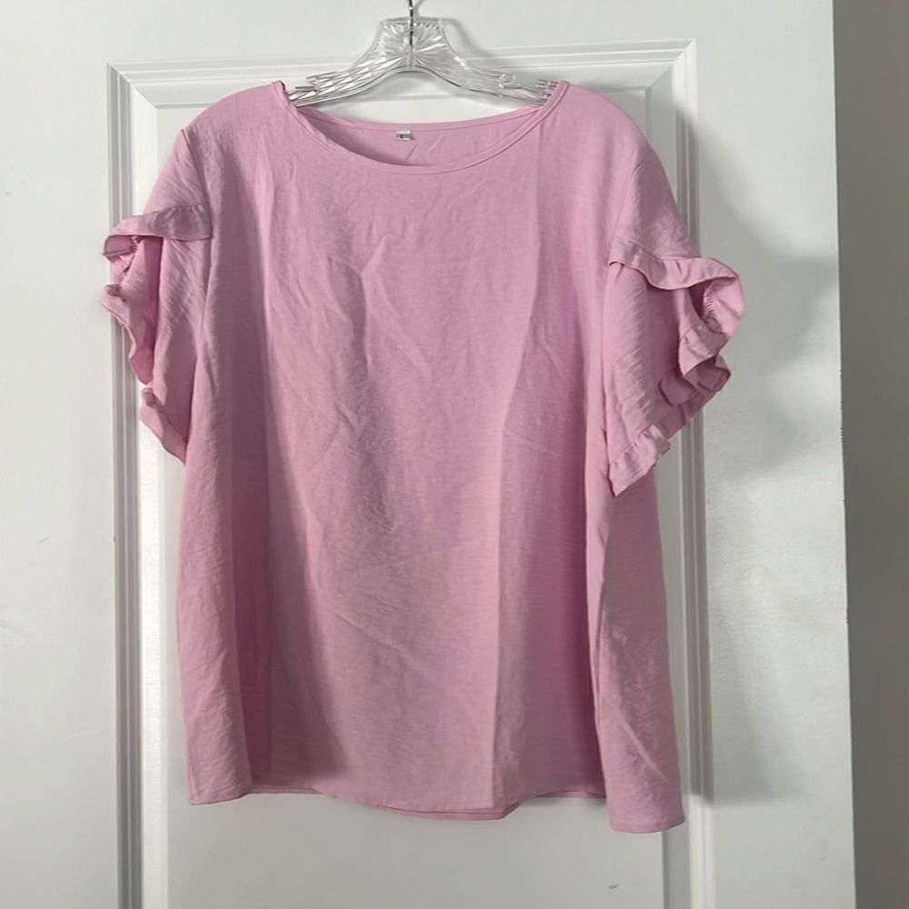 🌟 Pink Ruffle Sleeve Temu T-shirt
